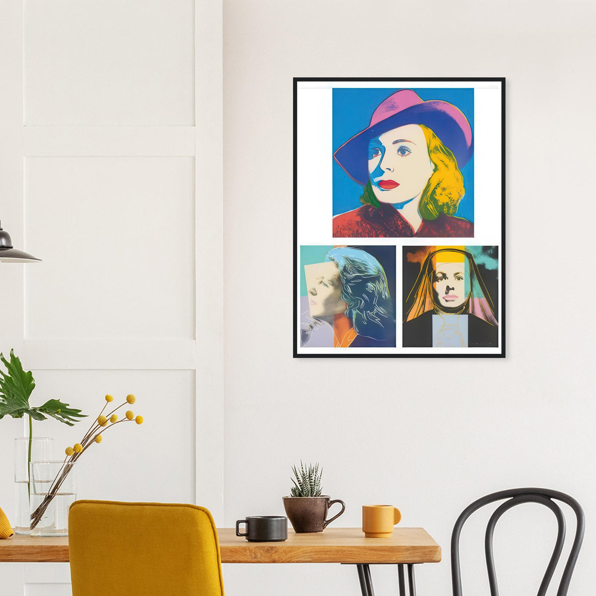 Andy Warhol framed print depicting the portraits concentrate on Bergman’s recognizable features and changing screen persona