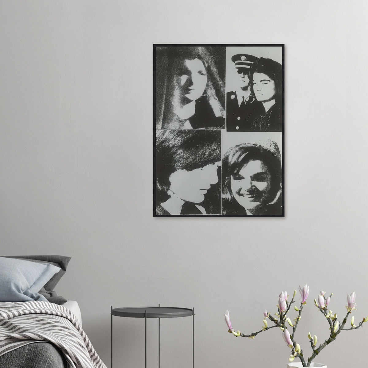 Andy Warhol framed print depicting the restrained crop emphasizes Jackie Kennedy’s face and its emotional resonance, demonstrating how a seemingly simple portrait can carry a powerful media history