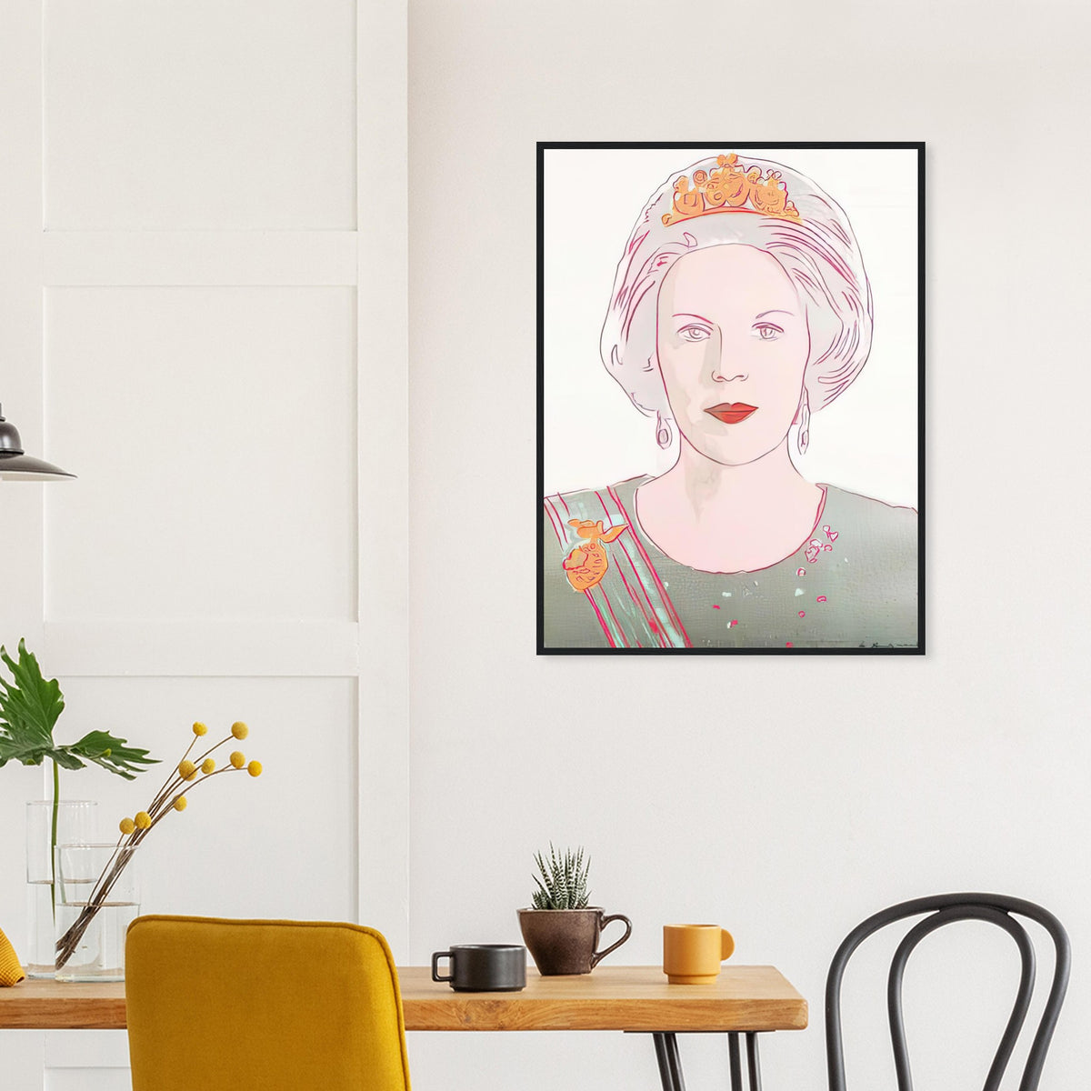 Andy Warhol framed print depicting this work depicts Queen Beatrix of the Netherlands; The Reigning Queens portfolio presented four women who held ruling power in their own right: Elizabeth