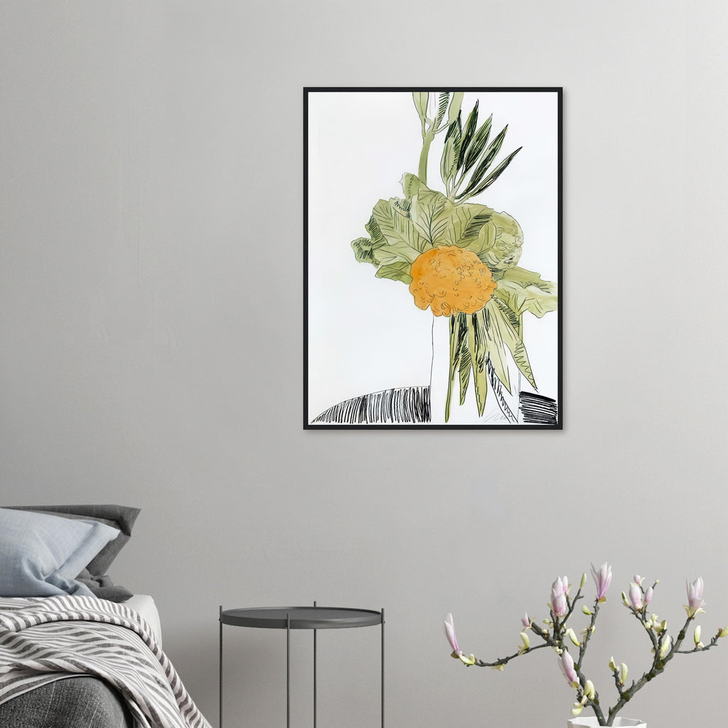 Andy Warhol framed print depicting the design highlights the relationship between compact petals, organic contours and deliberately graphic printmaking marks