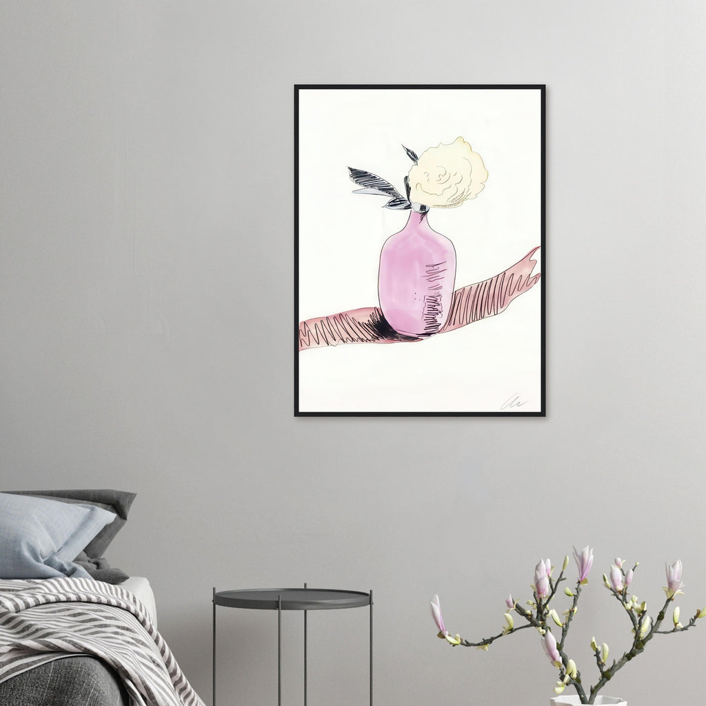 Andy Warhol framed print depicting the design highlights the relationship between compact petals, organic contours and deliberately graphic printmaking marks