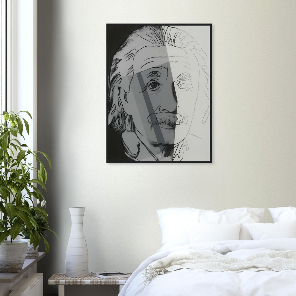 Andy Warhol framed print depicting the image centers on a distinctive likeness rather than narrative scenery; line and simplified contrast make the person the focus