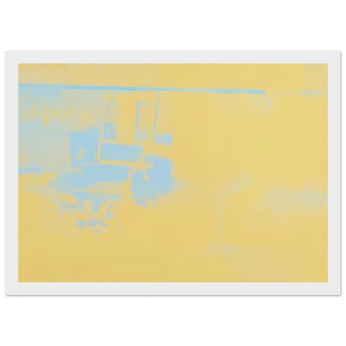 Andy Warhol framed print depicting the stark chair, its surroundings and the tense emptiness of the room, a detail that connects the composition to its broader artistic subject, white frame, 21x29.7 cm / 8x12"