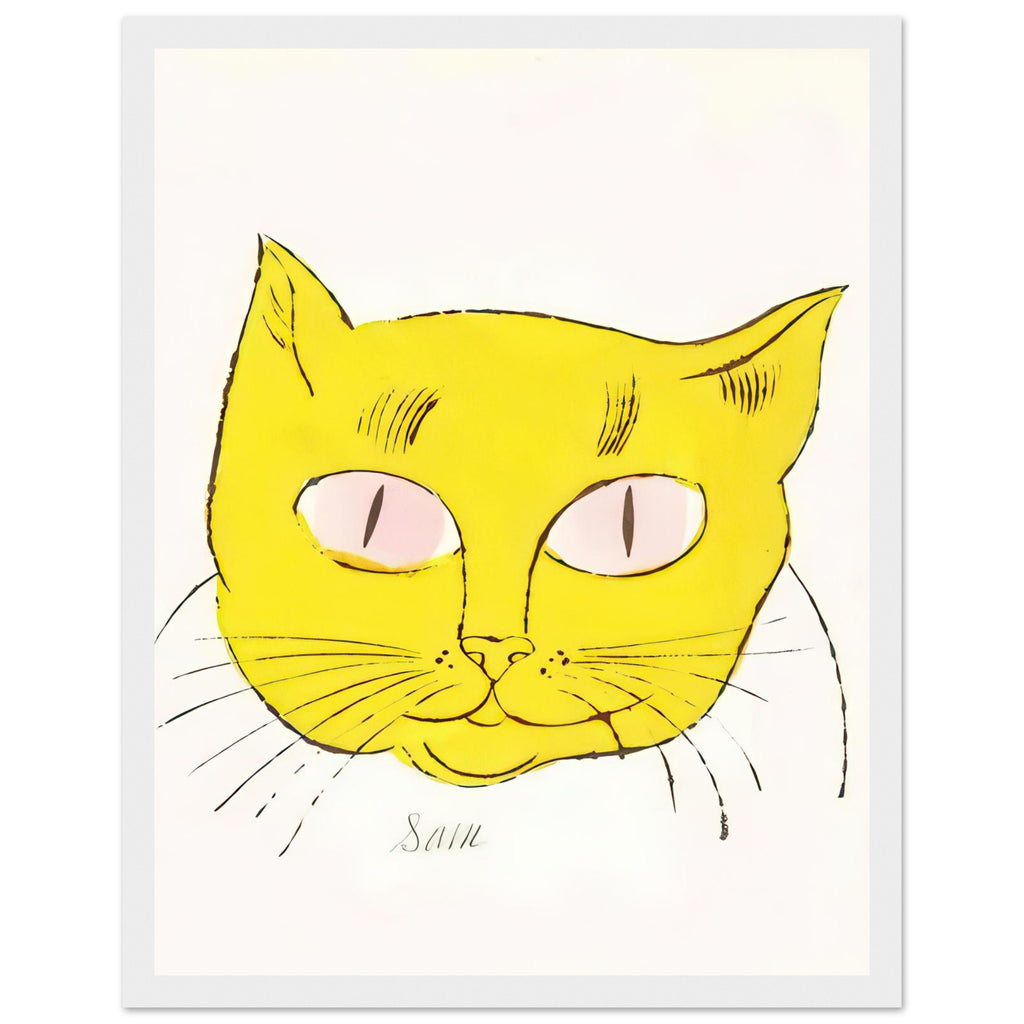 Andy Warhol framed print depicting a spare contour drawing gives the animal its personality, while uncomplicated forms keep the focus on the cat’s outline and pose, white frame, 27x35 cm / 11x14″