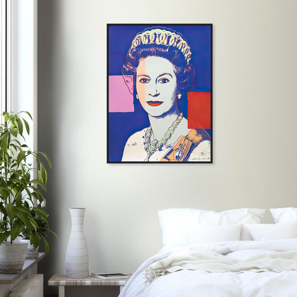 Andy Warhol framed print depicting this work depicts Queen Elizabeth II of the United Kingdom; The Reigning Queens portfolio presented four women who held ruling power in their own right: Elizabeth