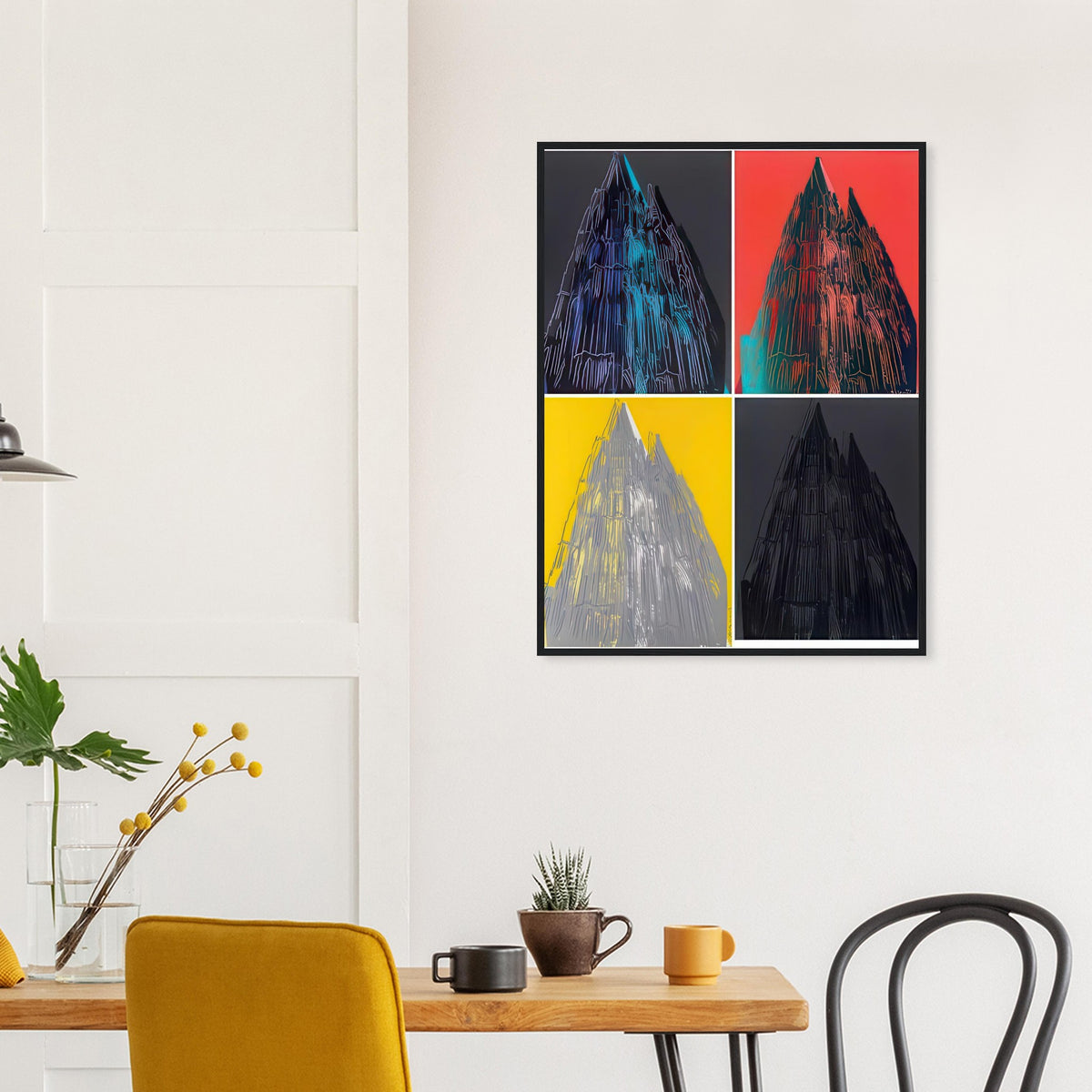 Andy Warhol framed print depicting the cathedral’s soaring spires and intricate façade give the poster a strong vertical architectural structure, providing an unusual counterpart to the artist’s better-known celebrity faces