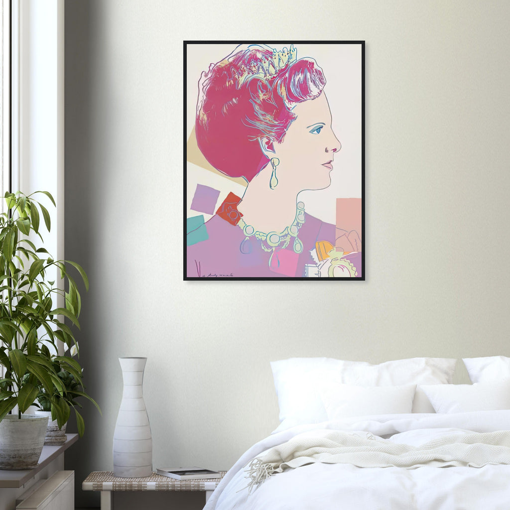 Andy Warhol framed print depicting this work depicts Queen Margrethe II of Denmark; The Reigning Queens portfolio presented four women who held ruling power in their own right: Elizabeth