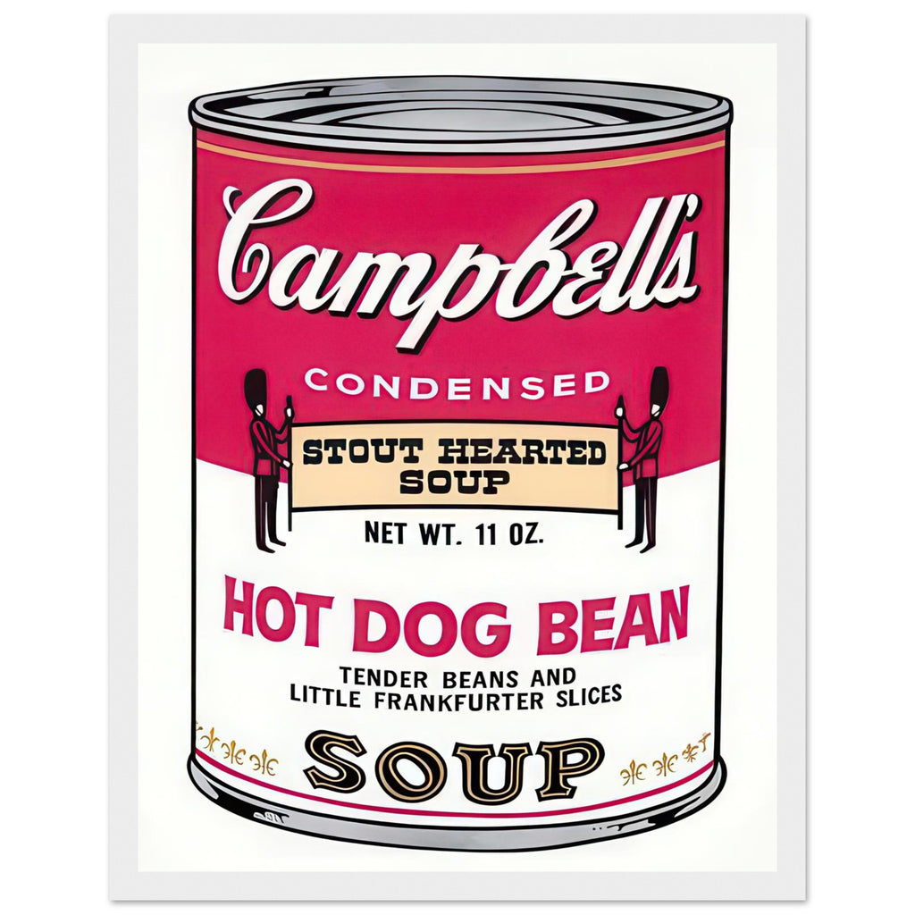 Andy Warhol framed print depicting the instantly legible soup-can silhouette, packaging lettering and product name create a highly recognizable commercial composition, white frame, 27x35 cm / 11x14″