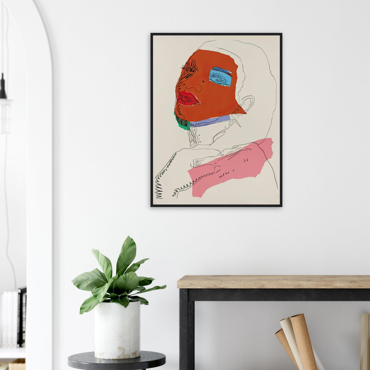Andy Warhol framed print depicting areas of saturated colour and loose, sometimes deliberately displaced contours interact with the sitter’s photographic likeness; The Ladies and Gentlemen project portrays transgender women and drag performers from New York, including