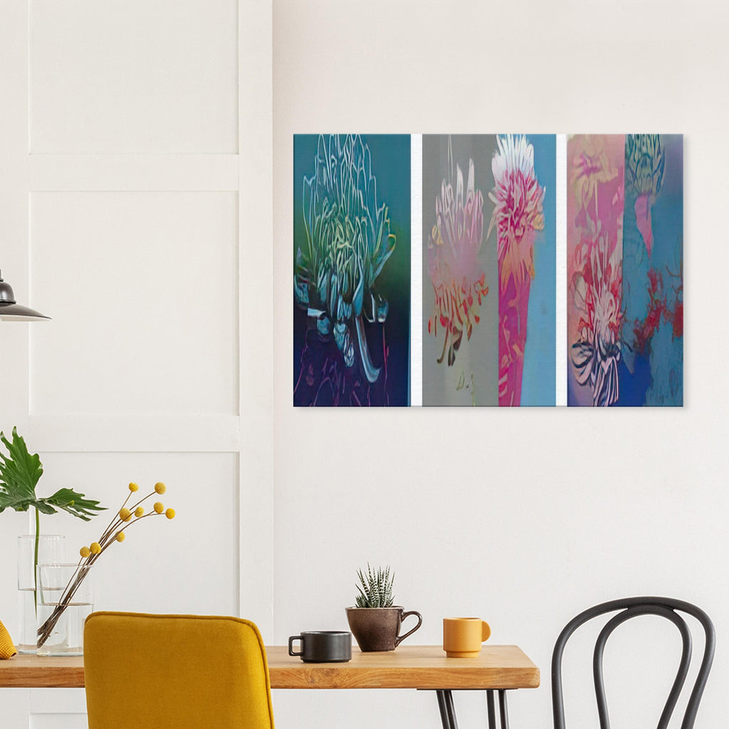 Andy Warhol canvas print depicting delicate flower forms and stylized petals, a detail that connects the composition to its broader artistic subject