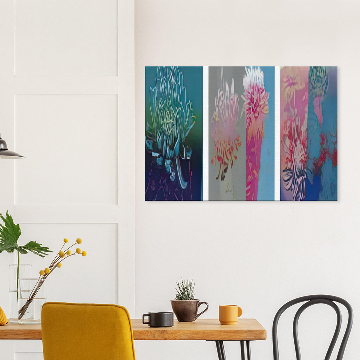 Andy Warhol canvas print depicting delicate flower forms and stylized petals, a detail that connects the composition to its broader artistic subject
