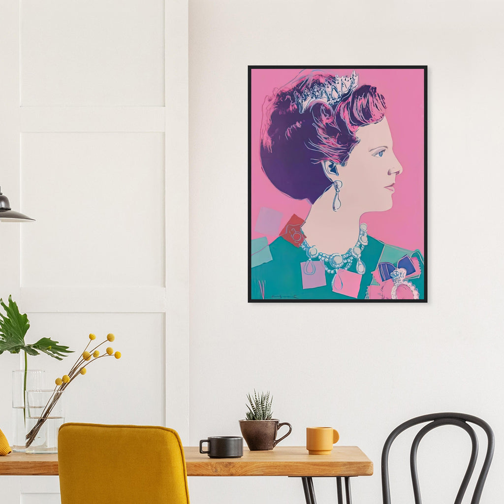 Andy Warhol framed print depicting this work depicts Queen Margrethe II of Denmark; The Reigning Queens portfolio presented four women who held ruling power in their own right: Elizabeth