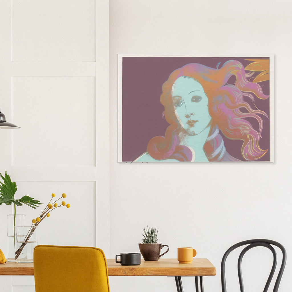 Andy Warhol canvas print depicting venus emerging from the sea in a detail from the Renaissance painting, a detail that connects the composition to its broader artistic subject
