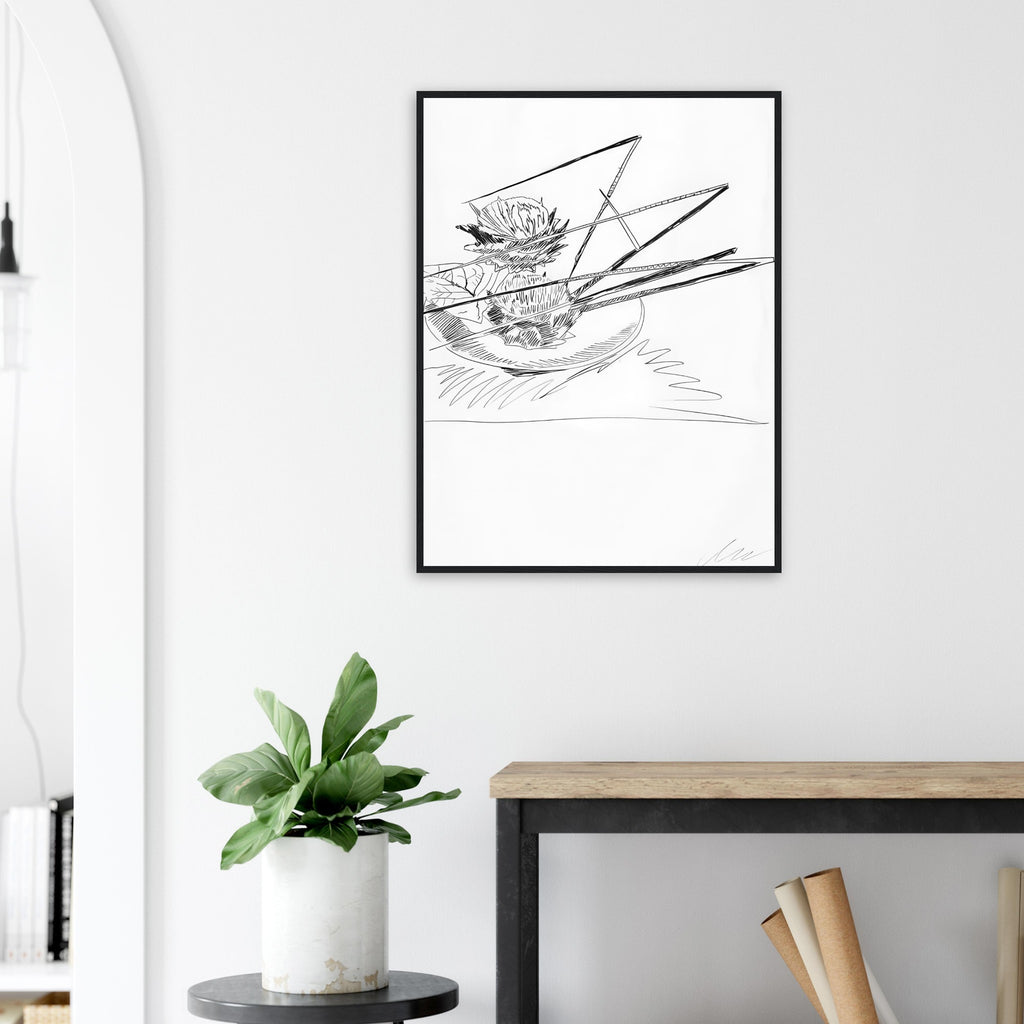 Andy Warhol framed print depicting the black-and-white treatment emphasizes shapes, texture and the structure of the flowers rather than bright color accents