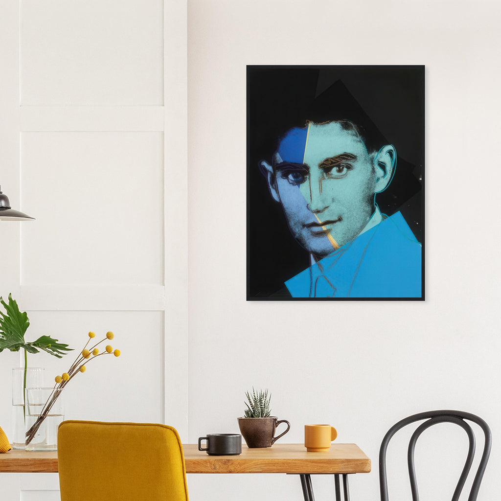 Andy Warhol framed print depicting the image centers on a distinctive likeness rather than narrative scenery; line and simplified contrast make the person the focus