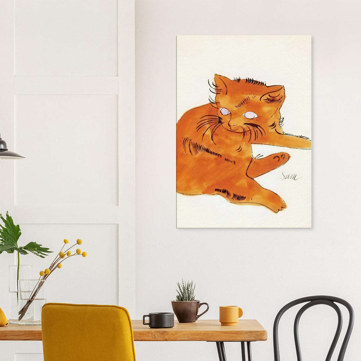 Andy Warhol canvas print depicting a spare contour drawing gives the animal its personality, while uncomplicated forms keep the focus on the cat’s outline and pose