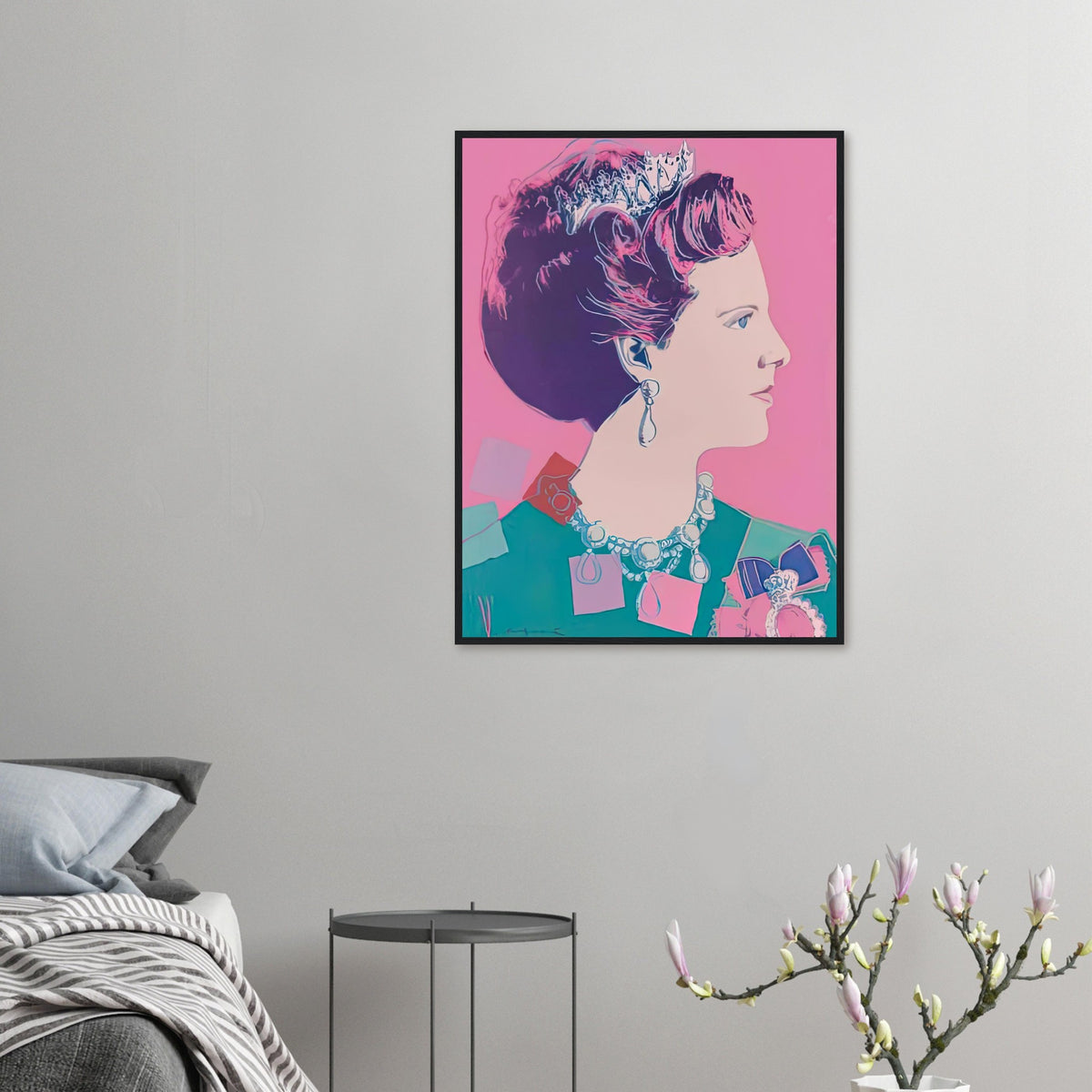 Andy Warhol framed print depicting this work depicts Queen Margrethe II of Denmark; The Reigning Queens portfolio presented four women who held ruling power in their own right: Elizabeth
