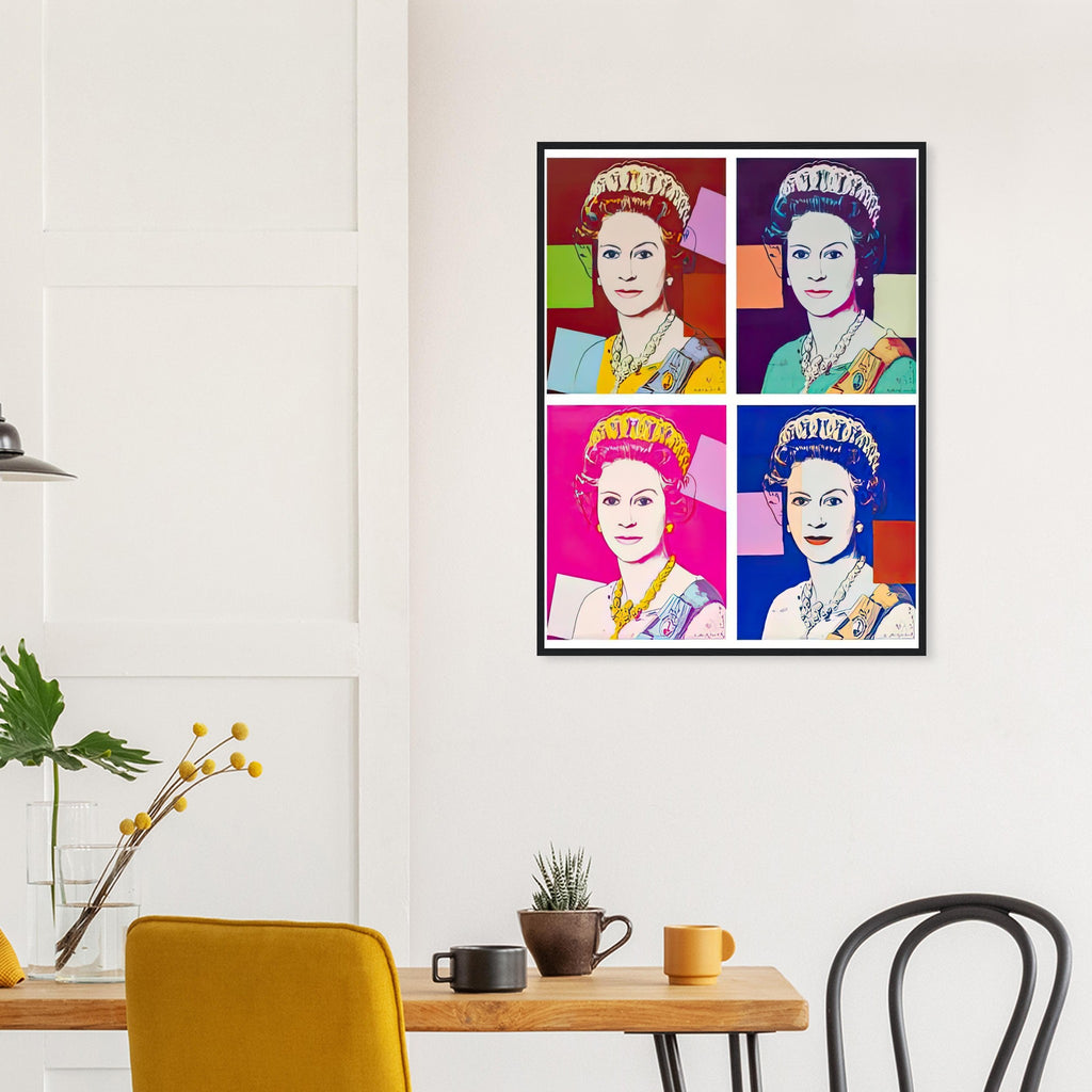 Andy Warhol framed print depicting this work depicts Queen Elizabeth II of the United Kingdom; The Reigning Queens portfolio presented four women who held ruling power in their own right: Elizabeth