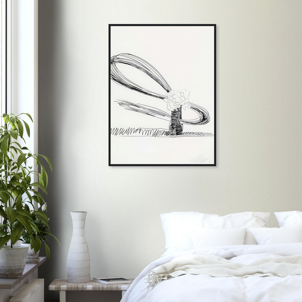 Andy Warhol framed print depicting the black-and-white treatment emphasizes shapes, texture and the structure of the flowers rather than bright color accents