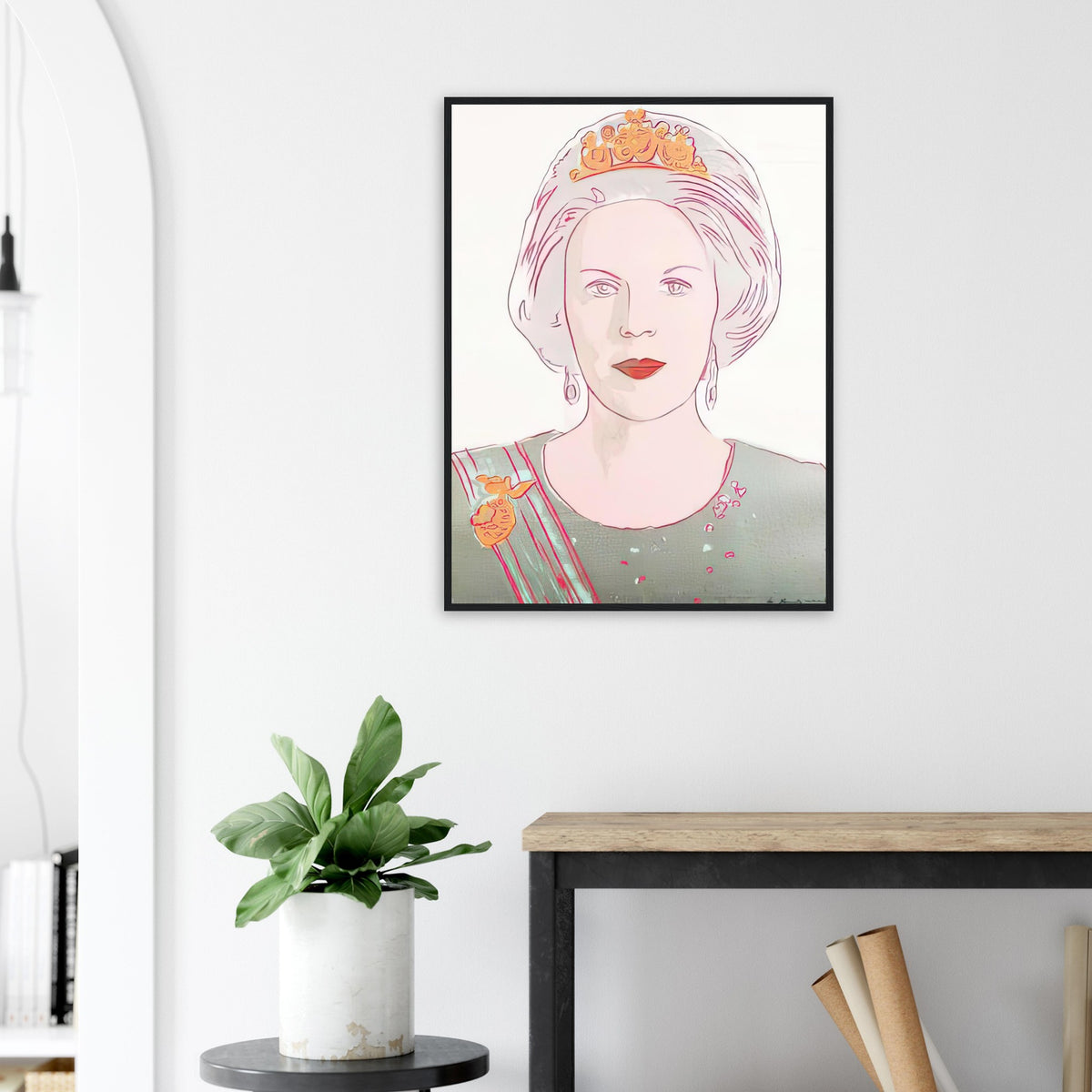 Andy Warhol framed print depicting this work depicts Queen Beatrix of the Netherlands; The Reigning Queens portfolio presented four women who held ruling power in their own right: Elizabeth