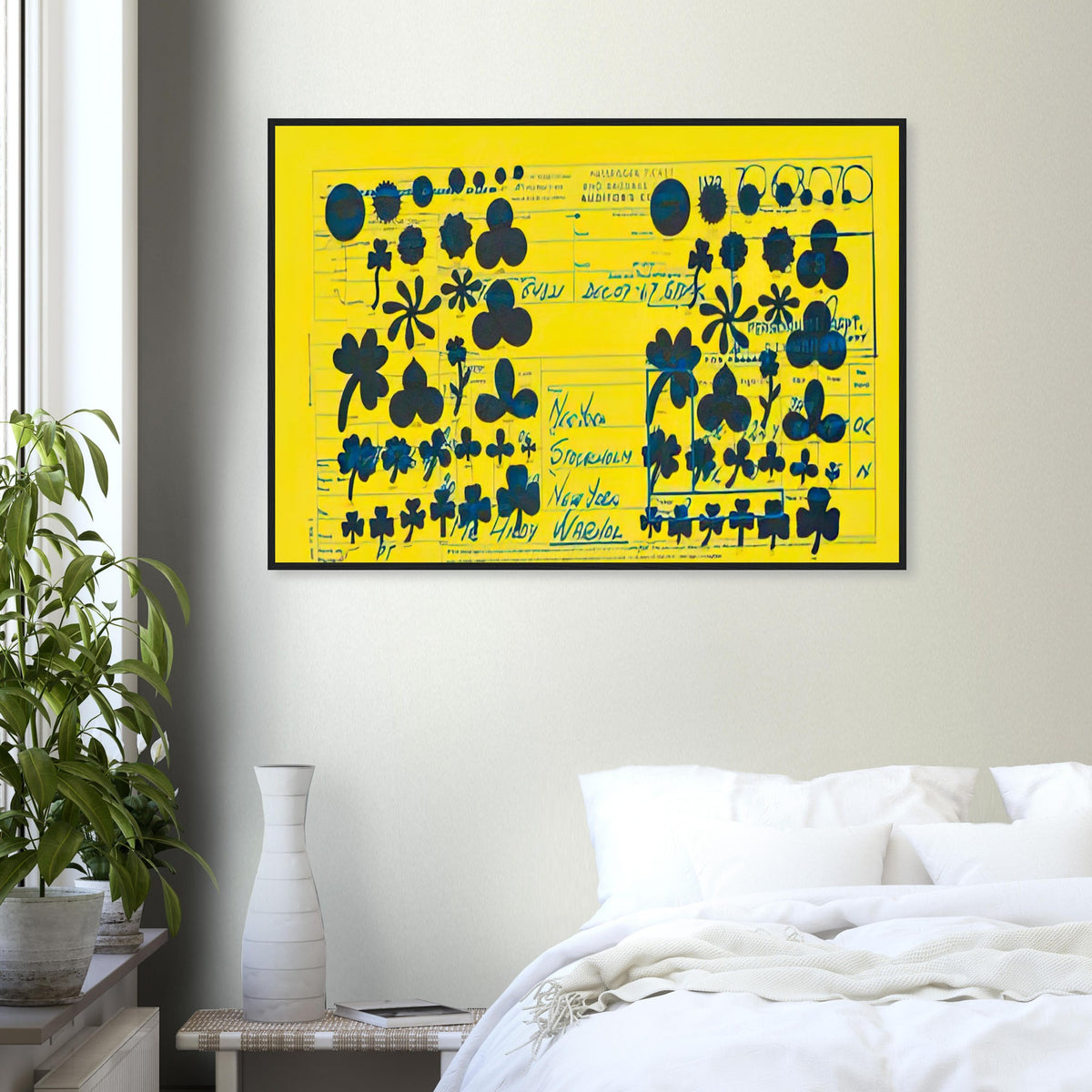Andy Warhol framed print depicting a travel document with typography and graphic information, a detail that connects the composition to its broader artistic subject