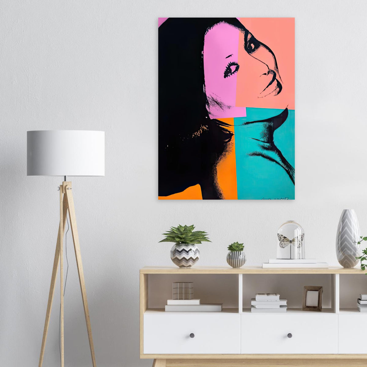Andy Warhol poster depicting its effect as wall art comes from the supplied artwork and its graphic presence