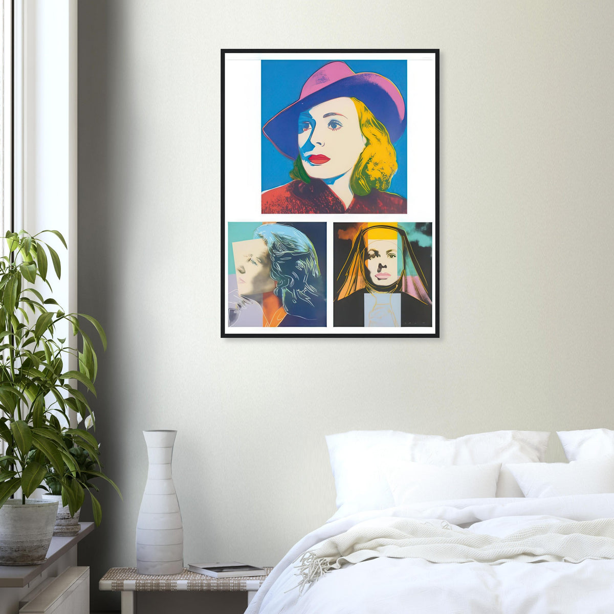 Andy Warhol framed print depicting the portraits concentrate on Bergman’s recognizable features and changing screen persona