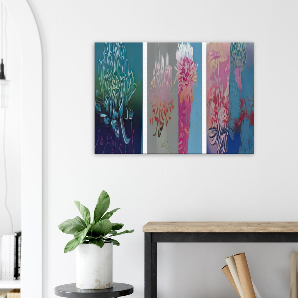 Andy Warhol canvas print depicting delicate flower forms and stylized petals, a detail that connects the composition to its broader artistic subject