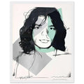Andy Warhol framed print depicting a three-quarter portrait overlays green and grey colour fields; careful drawn contours place unusual emphasis on the singer’s eye; Warhol’s ten Mick Jagger portraits followed a long friendship with the Rolling Stones singer, including, white frame, 27x35 cm / 11x14″