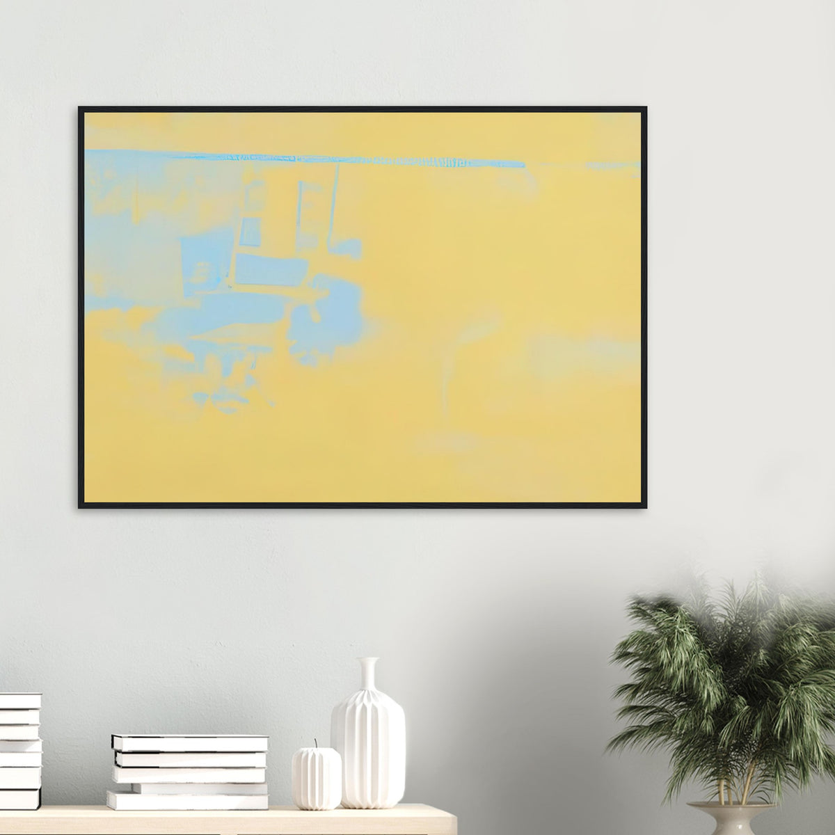 Andy Warhol framed print depicting the stark chair, its surroundings and the tense emptiness of the room, a detail that connects the composition to its broader artistic subject
