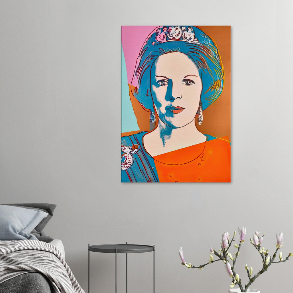 Andy Warhol canvas print depicting the recognizable royal portrait becomes a strong graphic focal point