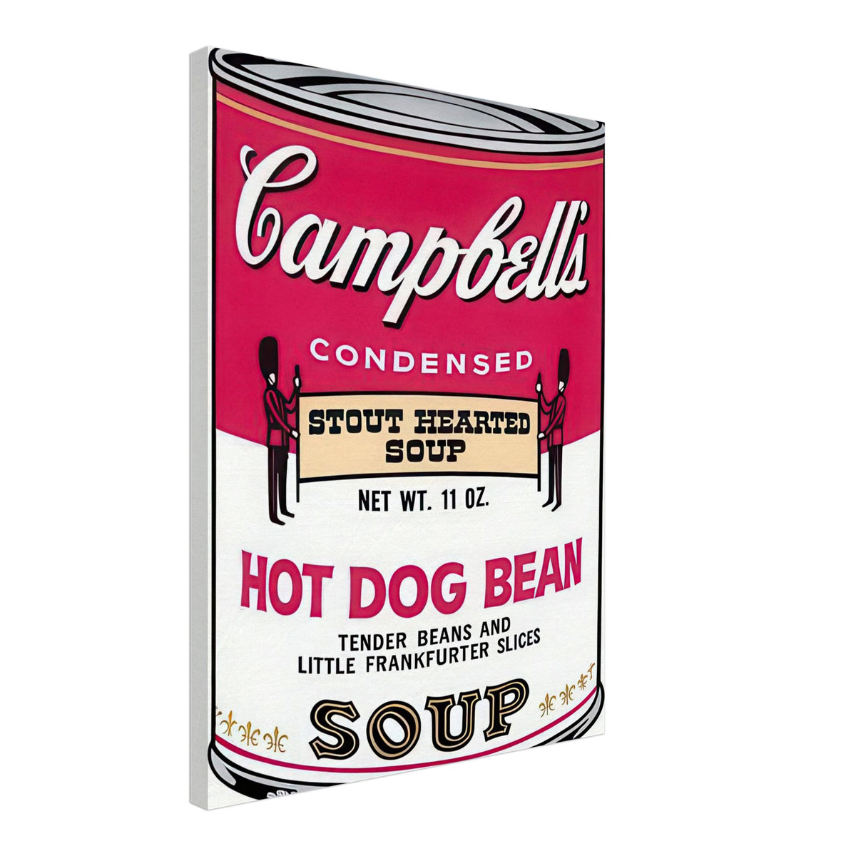Andy Warhol canvas print depicting the instantly legible soup-can silhouette, packaging lettering and product name create a highly recognizable commercial composition, 45x60 cm / 18x24″