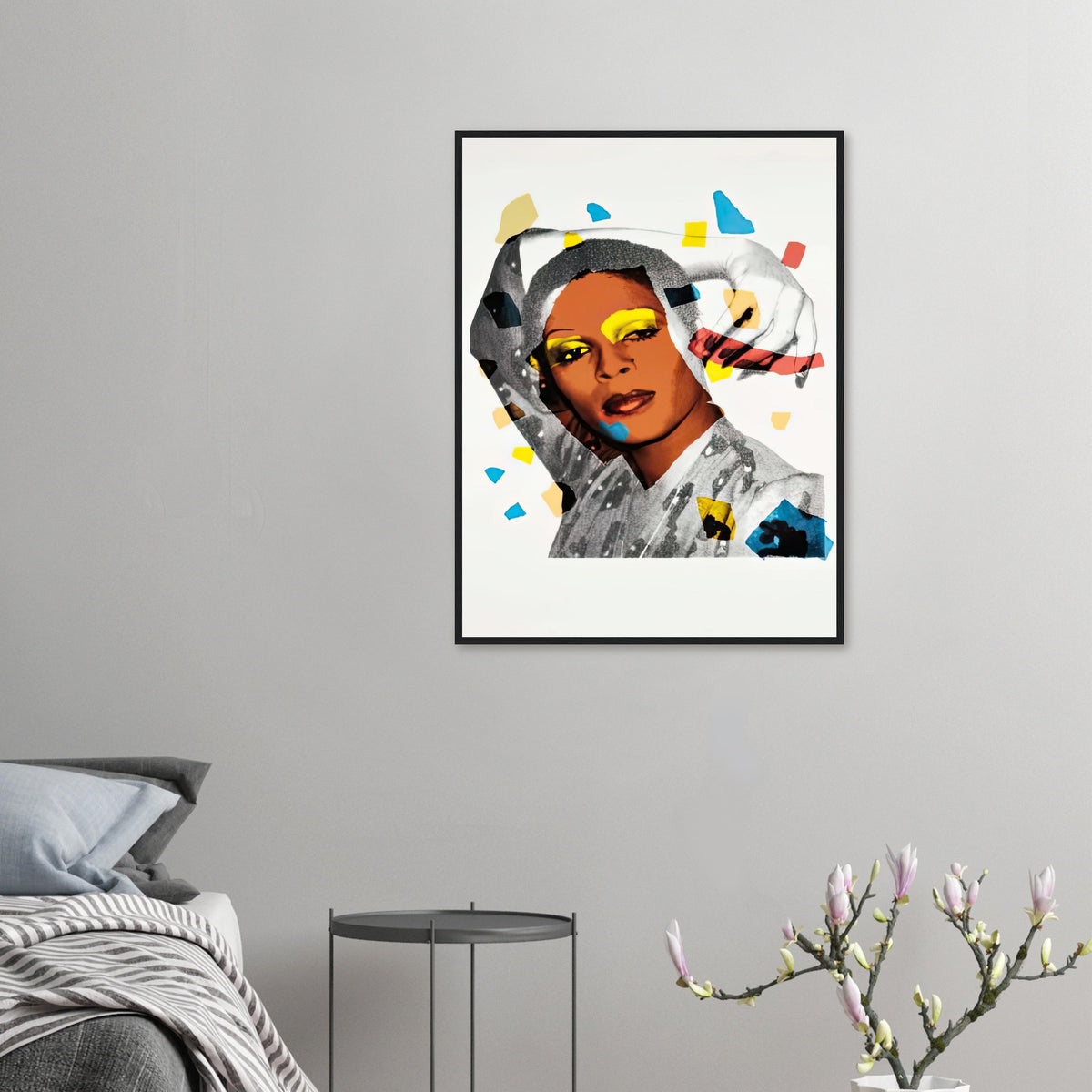 Andy Warhol framed print depicting areas of saturated colour and loose, sometimes deliberately displaced contours interact with the sitter’s photographic likeness; The Ladies and Gentlemen project portrays transgender women and drag performers from New York, including