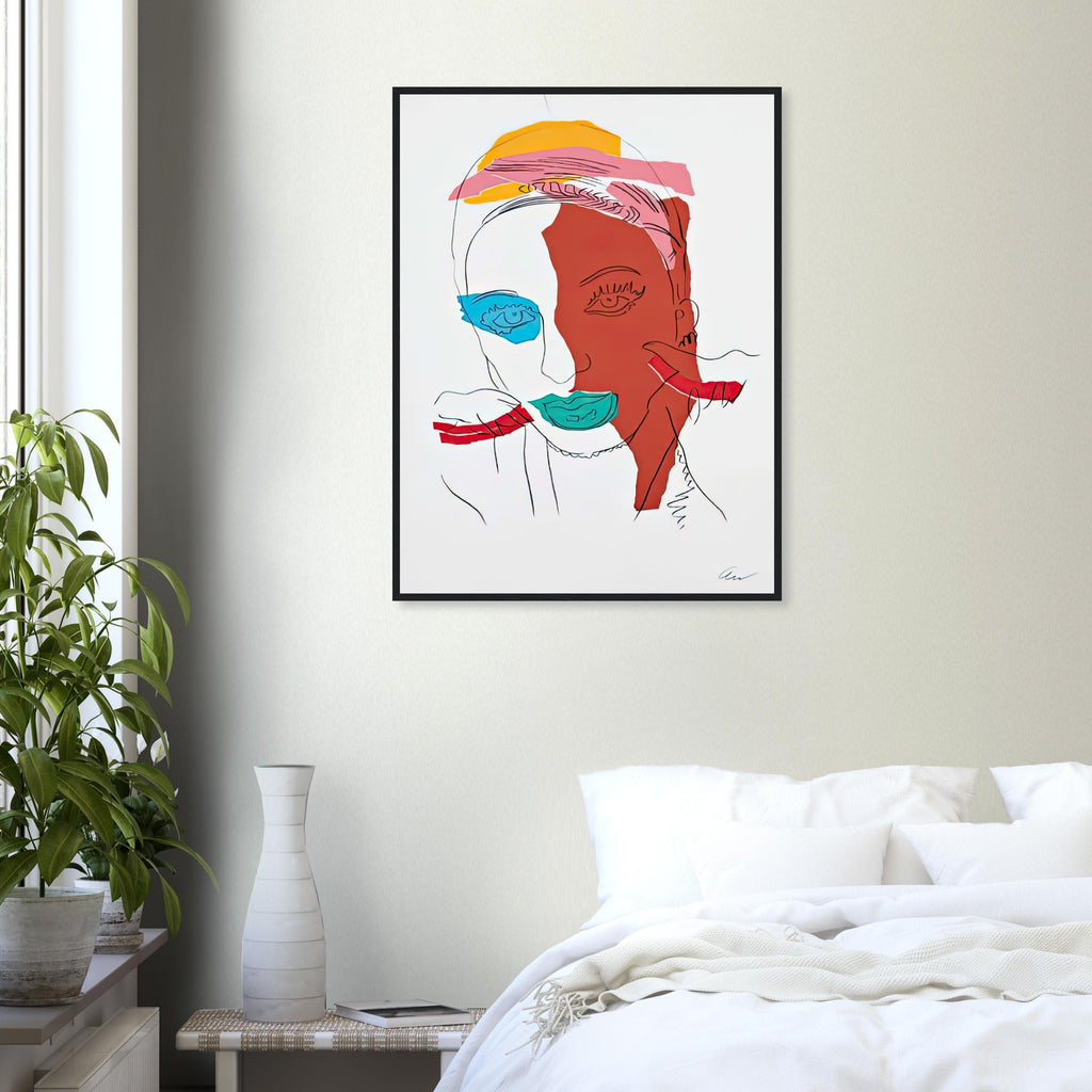 Andy Warhol framed print depicting areas of saturated colour and loose, sometimes deliberately displaced contours interact with the sitter’s photographic likeness; The Ladies and Gentlemen project portrays transgender women and drag performers from New York, including