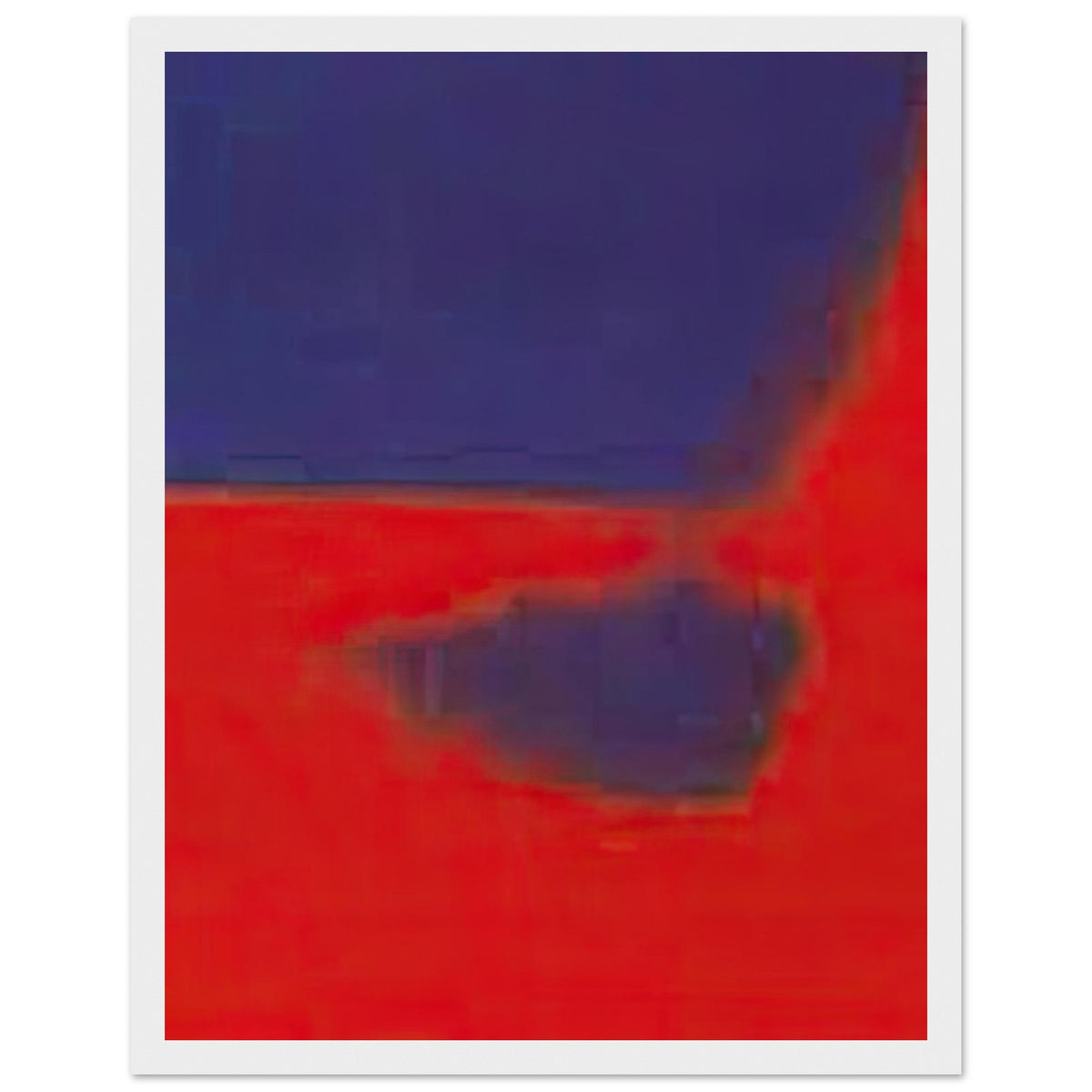 Andy Warhol framed print depicting wide, indistinct shapes sweep across colour fields; Warhol’s Shadows prints developed from a large body of near-abstract paintings shown in 1979, white frame, 27x35 cm / 11x14″