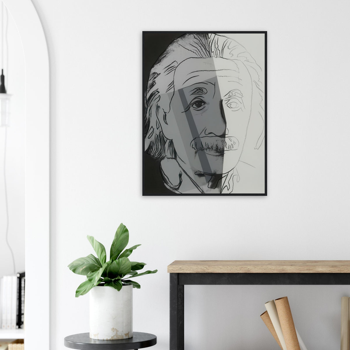 Andy Warhol framed print depicting the image centers on a distinctive likeness rather than narrative scenery; line and simplified contrast make the person the focus