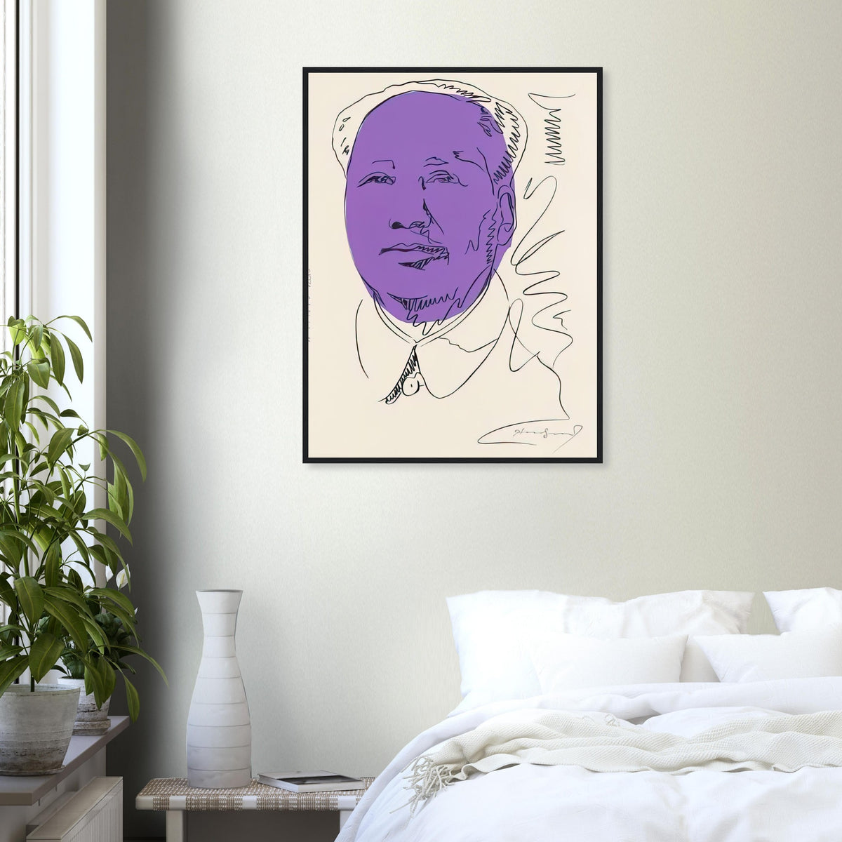 Andy Warhol framed print depicting the official frontal likeness becomes the foundation for freely manipulated colour; Warhol’s Mao portraiture grew from the vast circulation of the Chinese leader’s official image and the