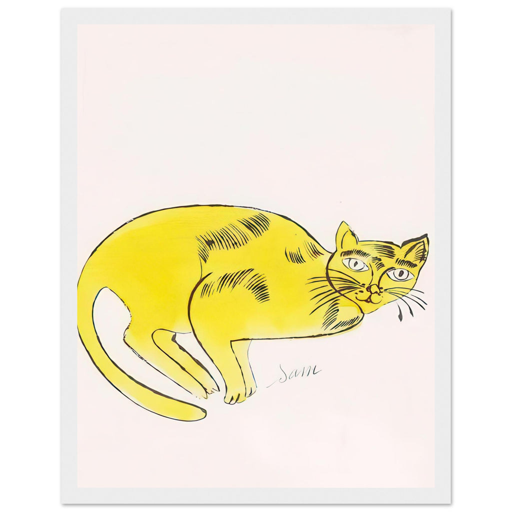 Andy Warhol framed print depicting a spare contour drawing gives the animal its personality, while uncomplicated forms keep the focus on the cat’s outline and pose, white frame, 27x35 cm / 11x14″