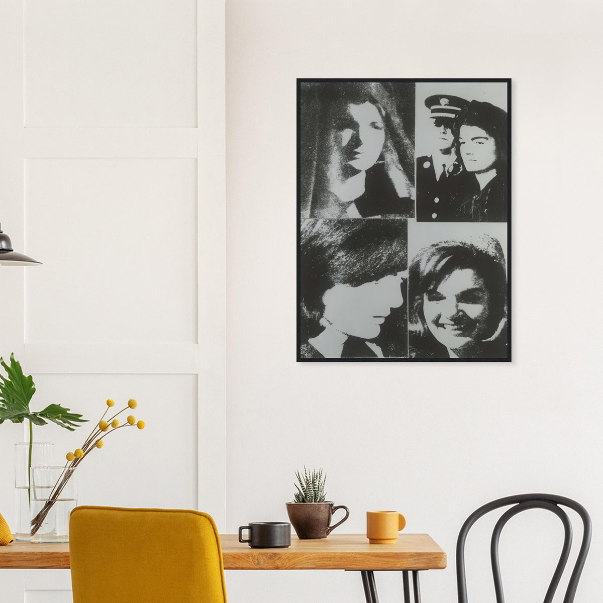 Andy Warhol framed print depicting the restrained crop emphasizes Jackie Kennedy’s face and its emotional resonance, demonstrating how a seemingly simple portrait can carry a powerful media history