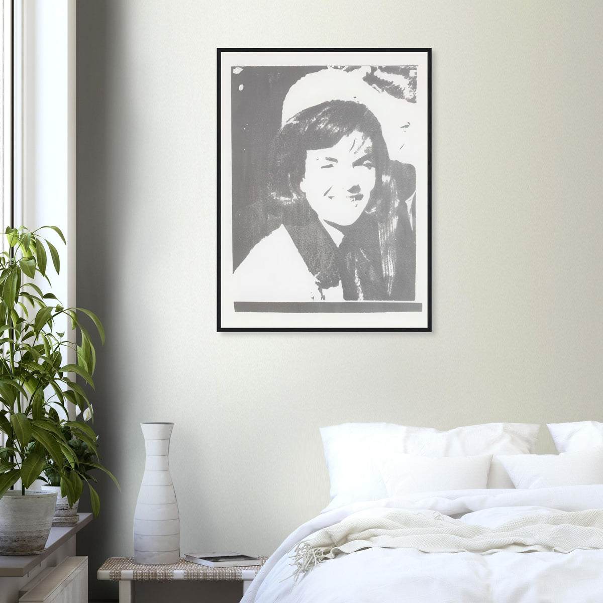 Andy Warhol framed print depicting the restrained crop emphasizes Jackie Kennedy’s face and its emotional resonance, demonstrating how a seemingly simple portrait can carry a powerful media history
