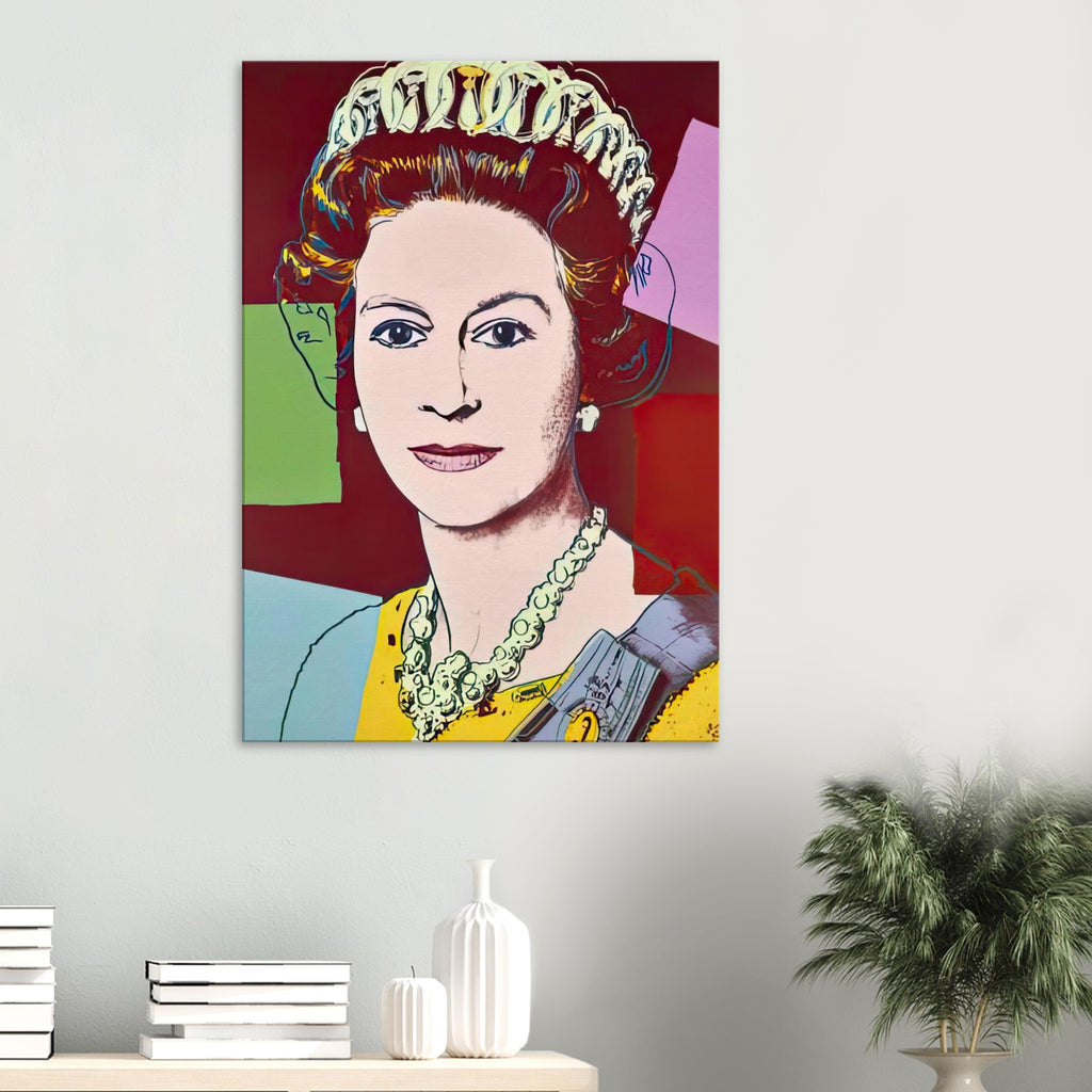 Andy Warhol canvas print depicting the recognizable royal portrait becomes a strong graphic focal point