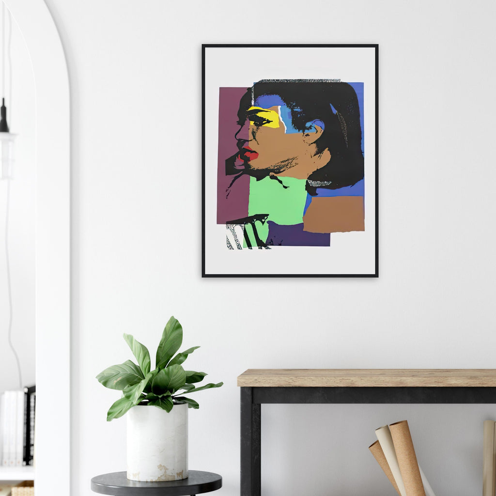 Andy Warhol framed print depicting areas of saturated colour and loose, sometimes deliberately displaced contours interact with the sitter’s photographic likeness; The Ladies and Gentlemen project portrays transgender women and drag performers from New York, including