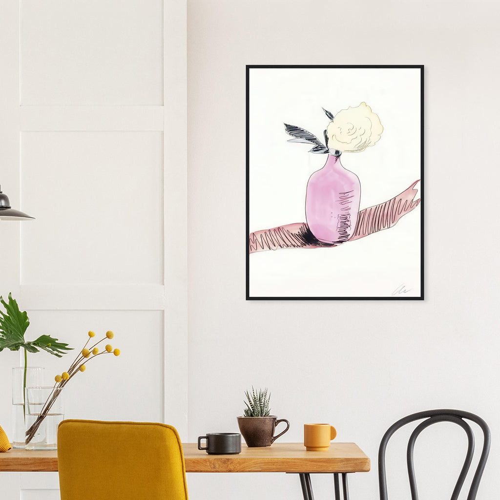 Andy Warhol framed print depicting the design highlights the relationship between compact petals, organic contours and deliberately graphic printmaking marks