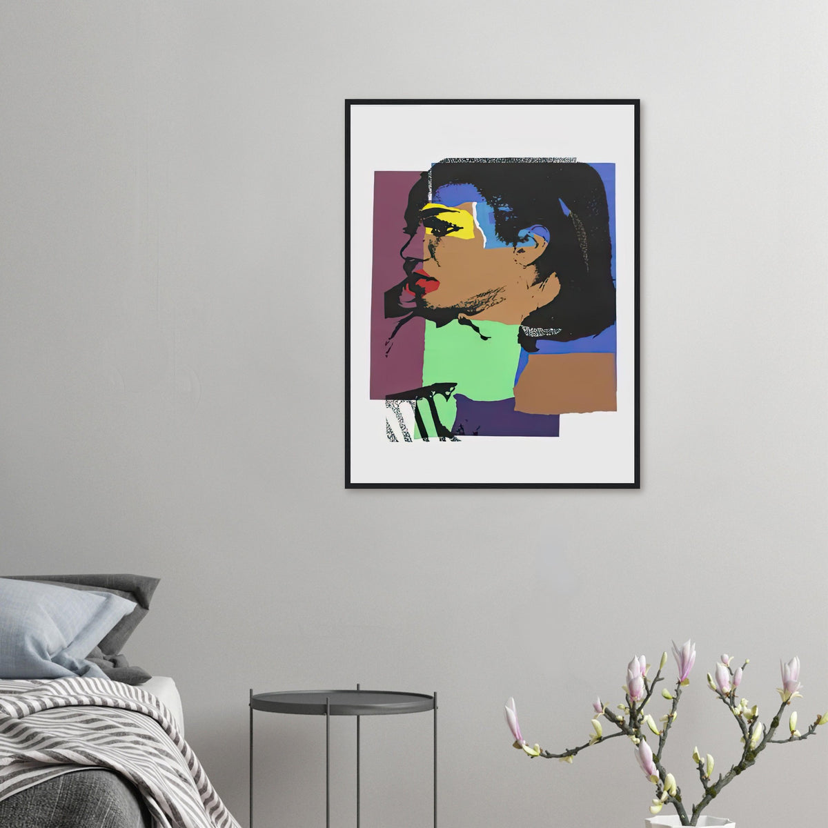 Andy Warhol framed print depicting areas of saturated colour and loose, sometimes deliberately displaced contours interact with the sitter’s photographic likeness; The Ladies and Gentlemen project portrays transgender women and drag performers from New York, including
