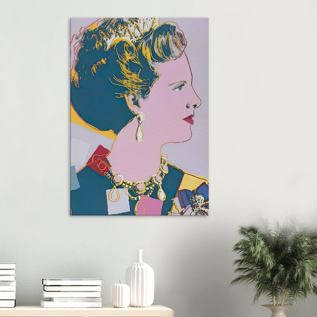 Andy Warhol canvas print depicting the recognizable royal portrait becomes a strong graphic focal point