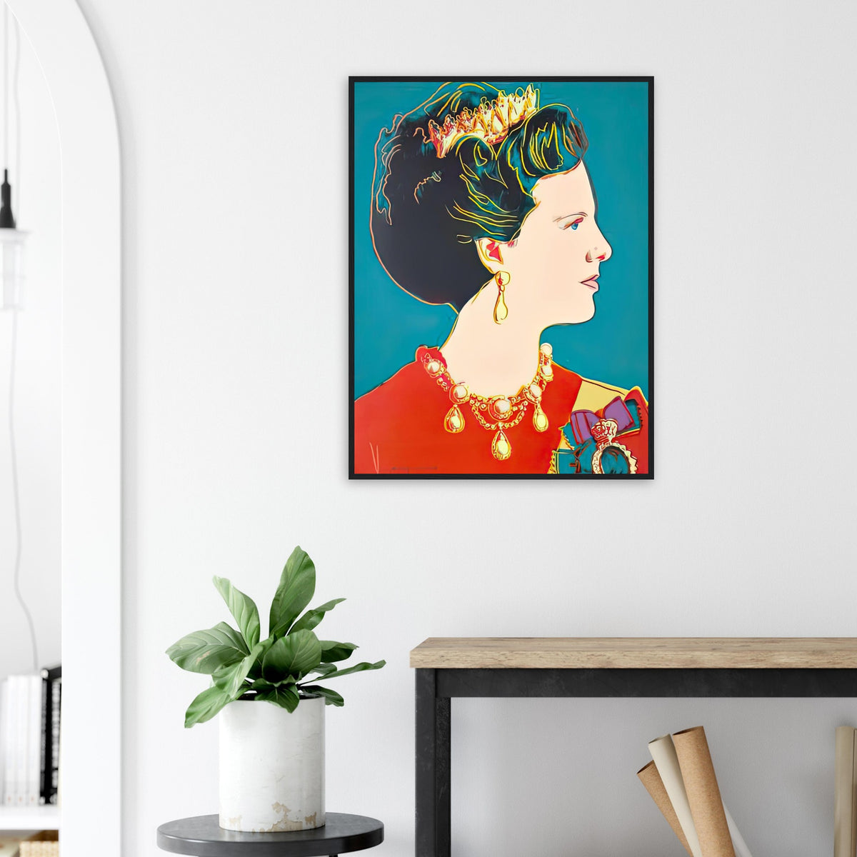 Andy Warhol framed print depicting this work depicts Queen Margrethe II of Denmark; The Reigning Queens portfolio presented four women who held ruling power in their own right: Elizabeth