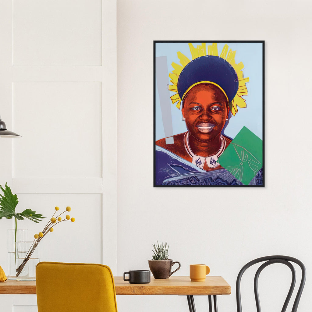 Andy Warhol framed print depicting this work depicts Queen Ntombi Twala of Swaziland; The Reigning Queens portfolio presented four women who held ruling power in their own right: Elizabeth