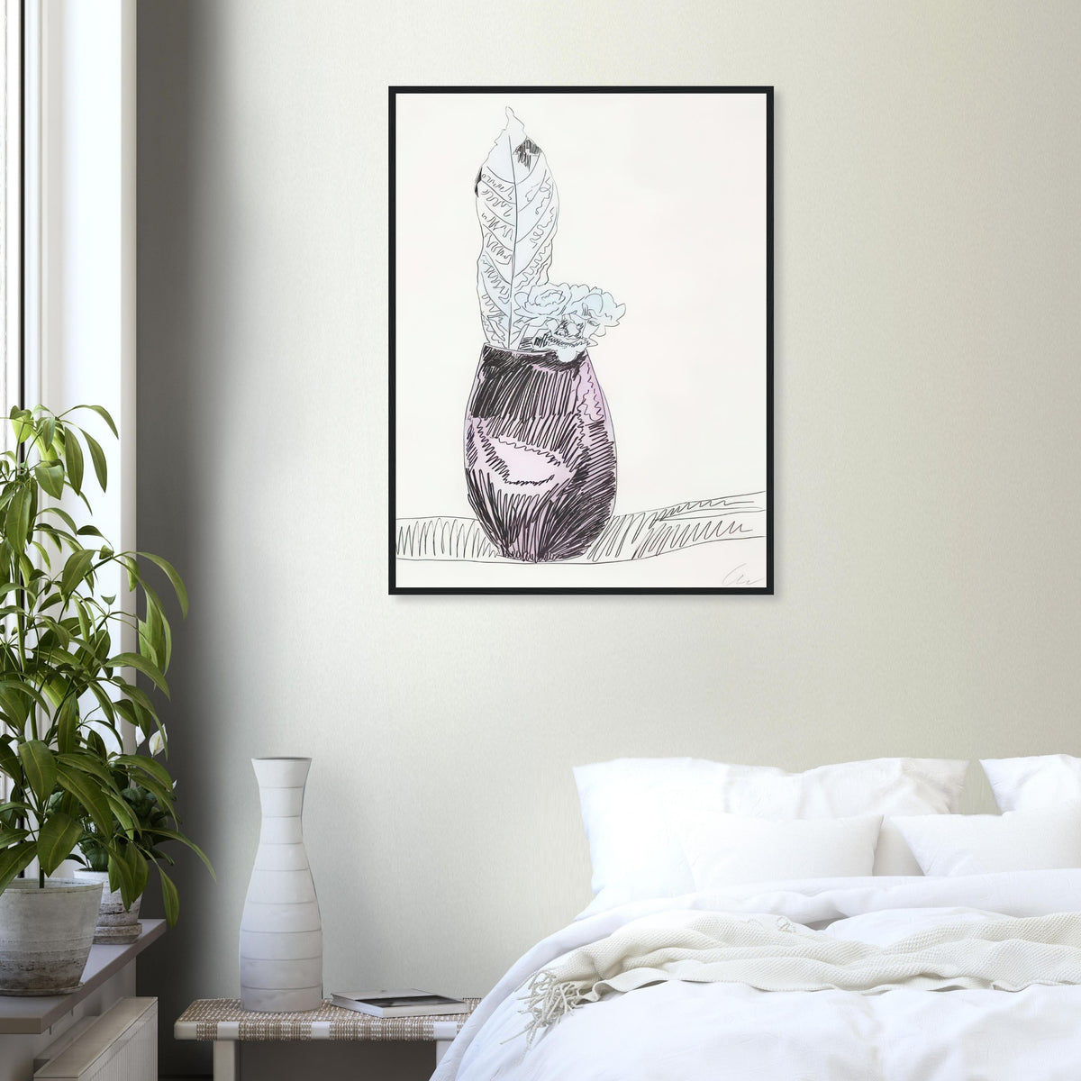 Andy Warhol framed print depicting the design highlights the relationship between compact petals, organic contours and deliberately graphic printmaking marks
