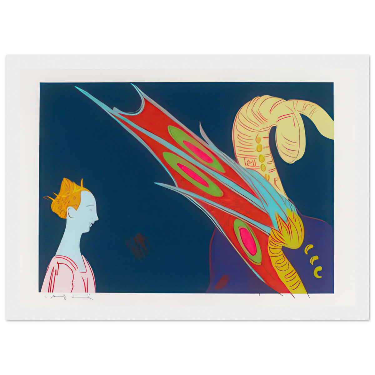 Andy Warhol framed print depicting a detail from the legendary encounter between Saint George and the dragon, a detail that connects the composition to its broader artistic subject, white frame, 21x29.7 cm / 8x12"
