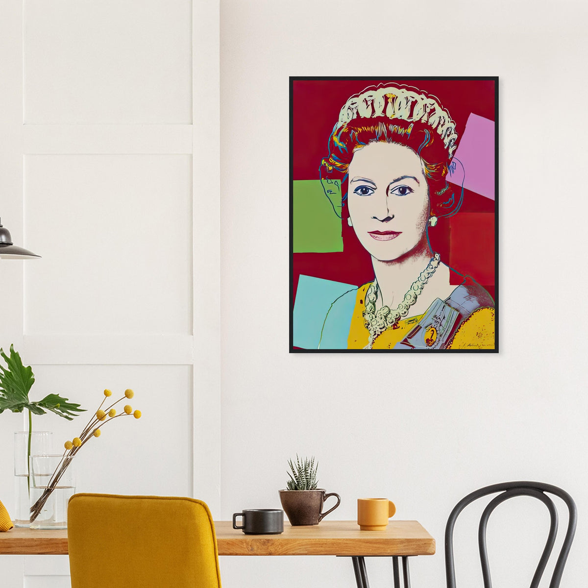 Andy Warhol framed print depicting this work depicts Queen Elizabeth II of the United Kingdom; The Reigning Queens portfolio presented four women who held ruling power in their own right: Elizabeth